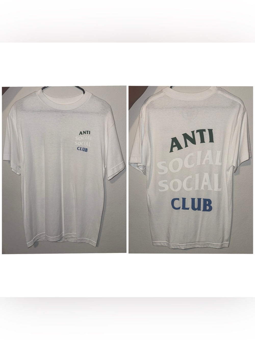 Anti Social Social Club White Tee with Green, White & Navy